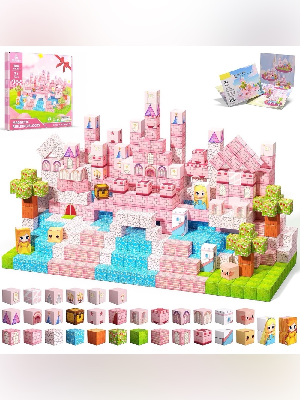 SSAWER 100 Pieces Magnetic Building Blocks